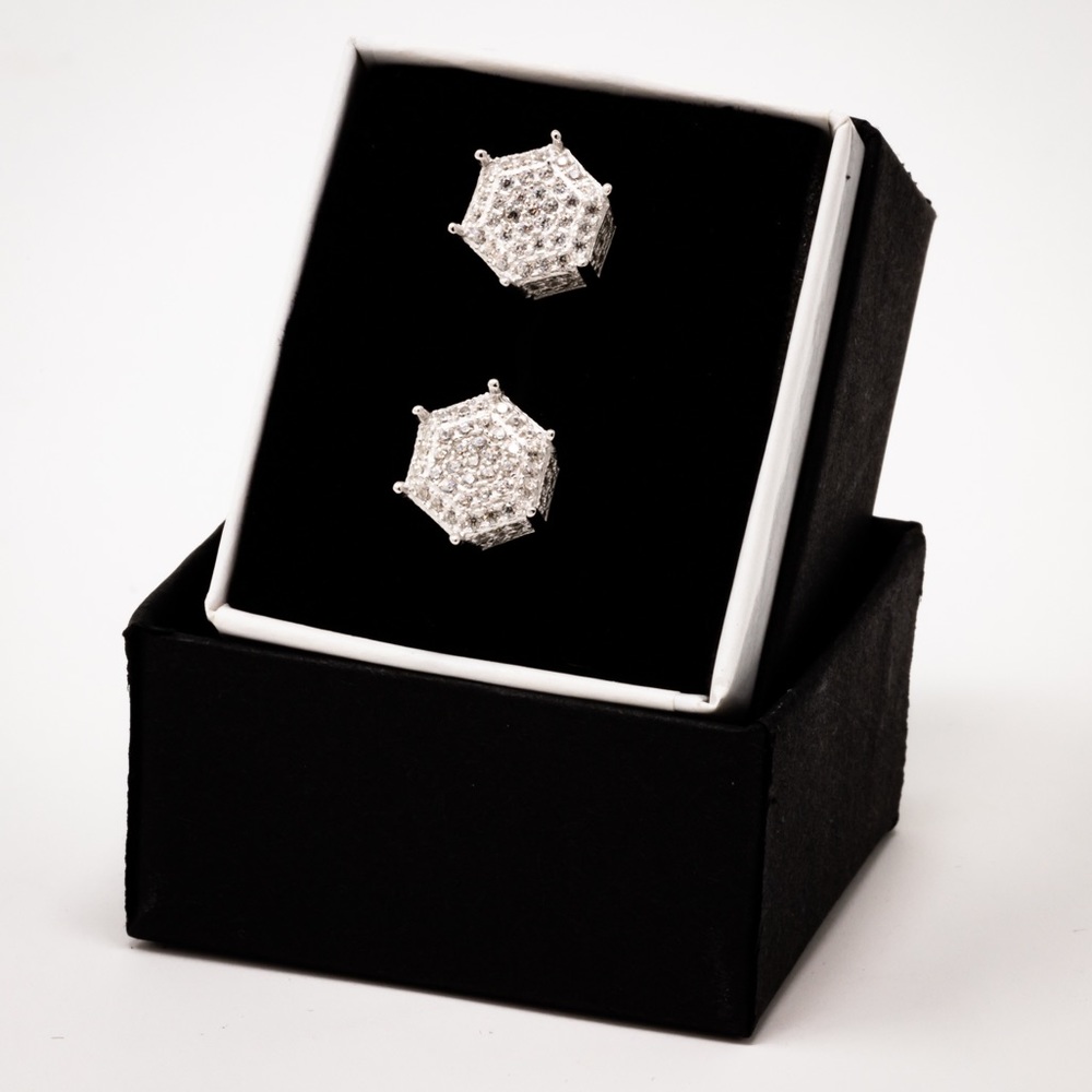 925 Silver Royal Iced Out Hexagon Earrings